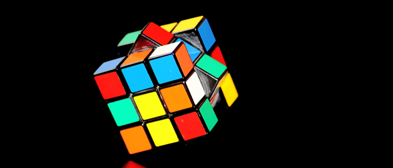 Picture of unsolved Rubiks Cube.