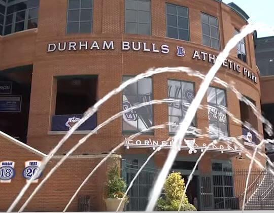 Front of the Durham Bulls Athletic Park.