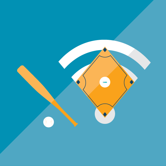 A Wi-Fi signal with baseball diamond overlay and baseball bat.