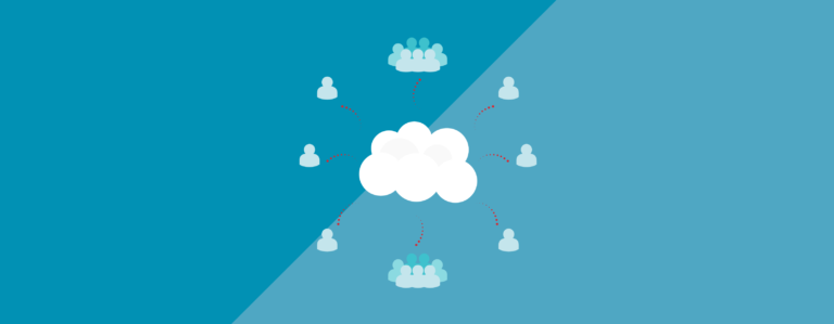 Illustration of multiple profile icons connecting to the cloud.