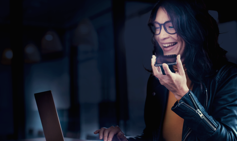 Woman on speakerphone