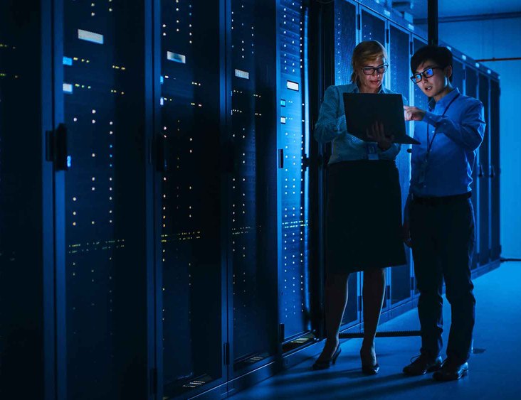 network engineers in a data center