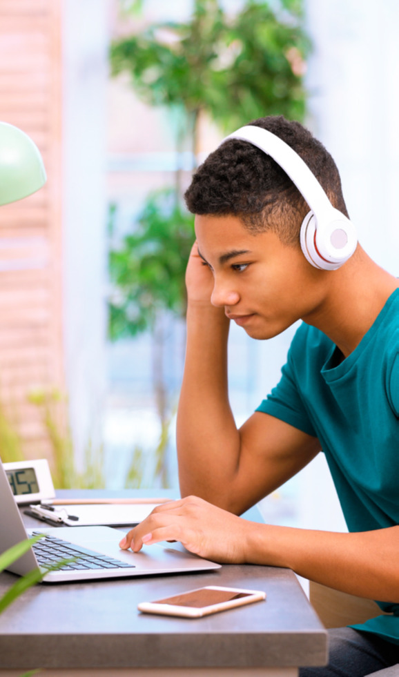 student with headphones